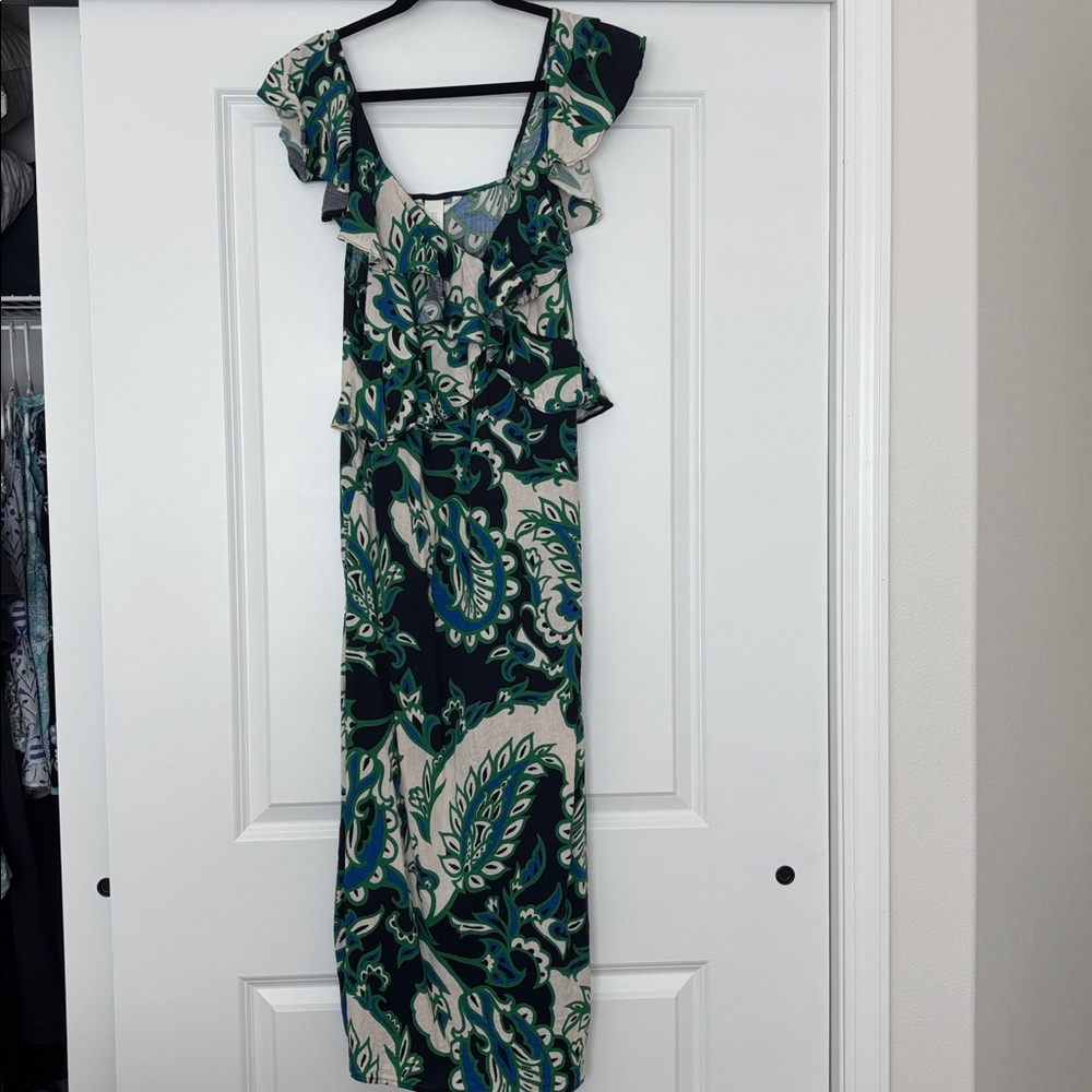H&M Green and Cream Midi Dress